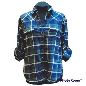 Jachs Girlfriend Stretch Plaid Flannel Button Down Shirt